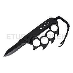 ALL BLACK KNUCKLE HANDLE SPRING ASSISTED KNIFE WITH LANYARD