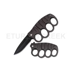Action Assist Knuckle Knife 4.5" All Black with Clip