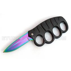 Action Assist Knuckle Knife 4.5" Rainbow Colors with Clip