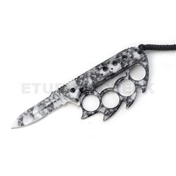 Skull Camo Coated Knuckle Knife Spring Assist 5" Closed Grey