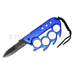 ALL BLACK KNUCKLE HANDLE SPRING ASSISTED KNIFE WITH LANYARD
