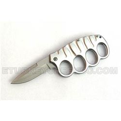 Action Assist Knuckle Knife 4.5" Silver Color with Clip