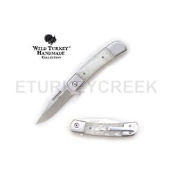 Wild Turkey Handmade White Pearl Handle Buck Style Action Assist