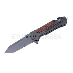 All Black Rescue Spring Assisted knife - Tanto Blade W/ Wood Hndl
