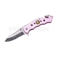 " Police " Pink Rescue Folder Spring Assist Knife 4.5" Closed