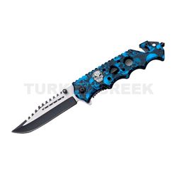 " ZOMBIE " Skull Handle Action Assist Knife Blue Skull Camo