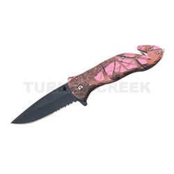 Rescue Style Spring Assist Knife 4.5" Closed with Clip Pink Camo