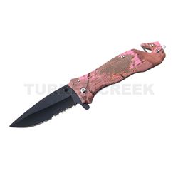 Rescue Style Spring Assist Knife 4.5" Closed with Clip Pink Camo