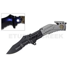 Navy Rescue Folder Spring Assist Knife LED Light 4.5" Blue
