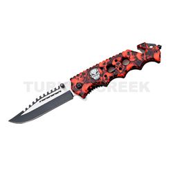 " ZOMBIE " Skull Handle Action Assist Knife Red Skull Camo