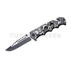 " ZOMBIE " Skull Handle Action Assist Knife Grey Skull Camo