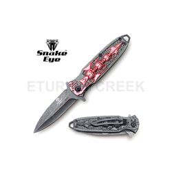 Snake Eye Tactical Gothic Skull Design Spring Assist Knife 4.5"