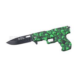 " Head Hunter " Zombie Skull Design Gun Spring Assist Knife 4.5"