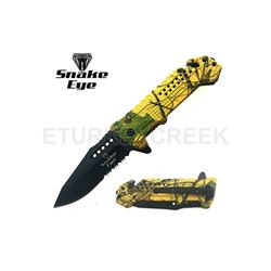 SNAKE EYE TACTICAL CAMO SPRING ASSIST KNIFE 4.5" CLOSED