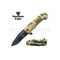 SNAKE EYE TACTICAL CAMO SPRING ASSIST KNIFE 4.5" CLOSED