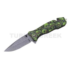 Skull Rescue Style Spring Assist Knife 4.5" Closed Green