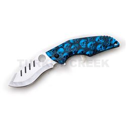 Tactical Style Spring Assist Knife Blue Skull Camo Coated Hndl 5"