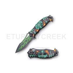 Snake Eye Fantasy Dragon Style Spring Assist Knife 4.5" Closed