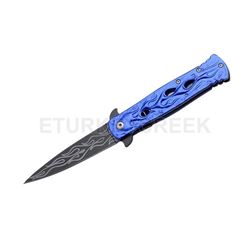 SNAKE EYE TACTICAL BIKER FLAME DESIGN SPRING ASSIST KNIFE BLUE