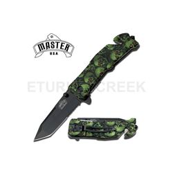 TACTICAL RESCUE STYLE SPRING ASSIST FOLDER - GREEN SKULL CAMO