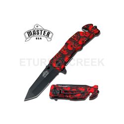 TACTICAL RESCUE STYLE SPRING ASSIST FOLDER - RED SKULL CAMO