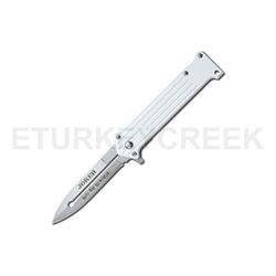 " Joker " White Handle Spring Assist Knife 4.5" Closed
