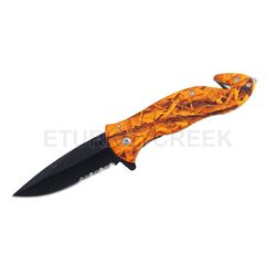 Rescue Style Spring Assist Knife 4.5" Closed W/Clip Orange Camo