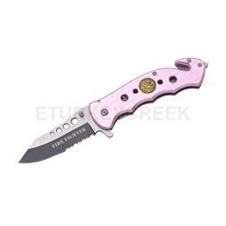 " FIRE FIGHTER " Pink Rescue Folder Spring Assist Knife 4.5"