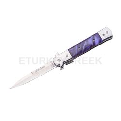 Italian Style Stiletto Folding Knife Purple Handle 5"