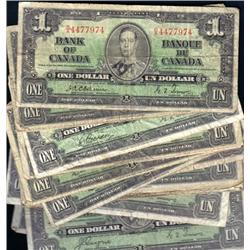 1937 One Dollar Group of 12 notes, G-F