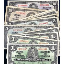 1937 Canada Group of 11 bank notes