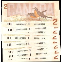 $2 1986, eight notes, all AU and Unc