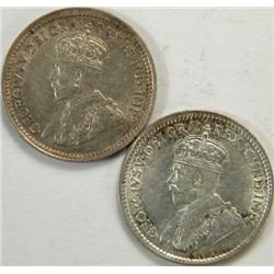 Newfoundland 5 Cents 1912 and 1917C, EF
