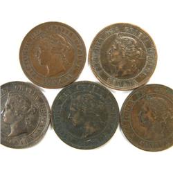 Canada Large Cent 1891-1900 2 VF, 3 EF