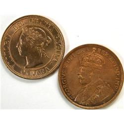Canada Large Cent 1900H and 1919 Unc