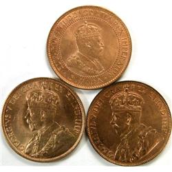 Canada Large Cent 1909, 1914, 1920 Unc