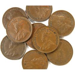 Canada Cent 1922-1932 9 pieces EF or up