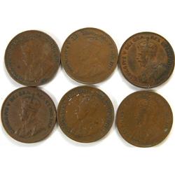 Canada Cent 1922-1931 6 pieces VF or up