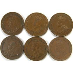 Canada Cent 1922-1931 6 pieces VF or up