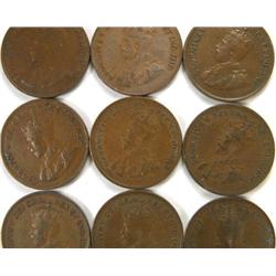 Canada Cent 1922-1930 9 pieces F+ or up