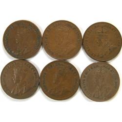 Canada Cent 1922-1931 6 pieces F+ or up