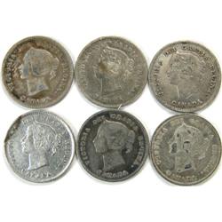 Canada 5 Cents 1882H-1896 6 pieces Fine