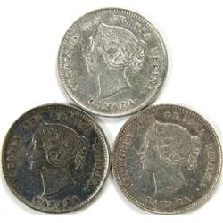 Canada 5 Cents Silver 1891 1896 1900 EF