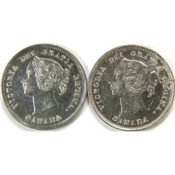 Canada 5 Cents Silver 1891 and 1897, EF