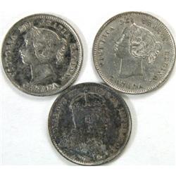 Canada 5 Cents Silver 1896 1900 1909 EF