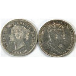 Canada 5 Cents Silver 1899 and 1909 EF