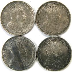 Canada 5 Cents Silver 1902H 4 pieces AU