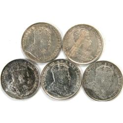 Canada 5 Cents 1904, 05, 06, 07, 09 EF