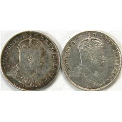 Canada 5 Cents Silver 1908 and 1909 EF