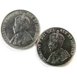 Canada 5 Cents 1924 and 1929, AU-Unc